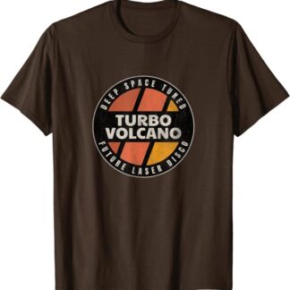 Retro Turbo Volcano “Space Tuned Future Laser Disco” 1980s T-Shirt Brown