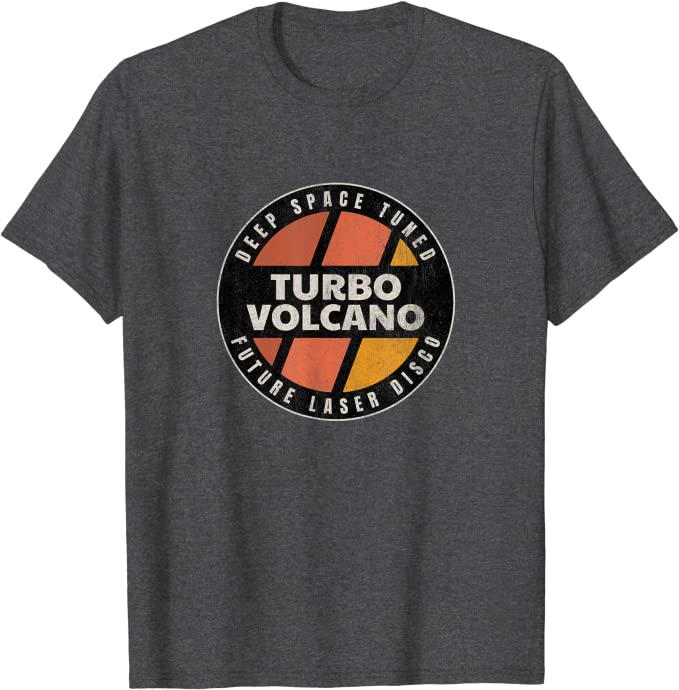 Retro Turbo Volcano “Space Tuned Future Laser Disco” 1980s T-Shirt Dark Heather