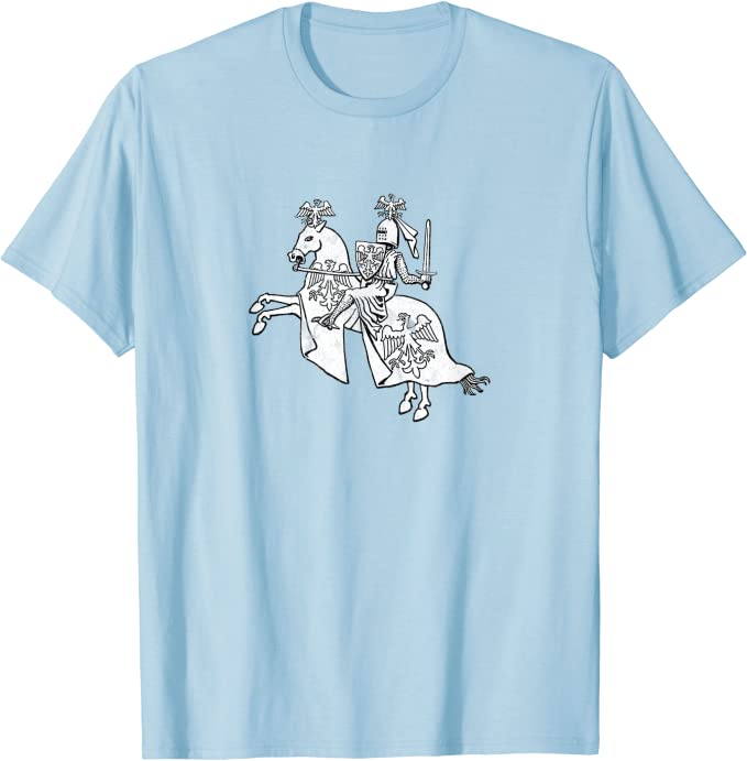 Retro Knight in Shining Armor Vintage Hero T-Shirt Light Blue