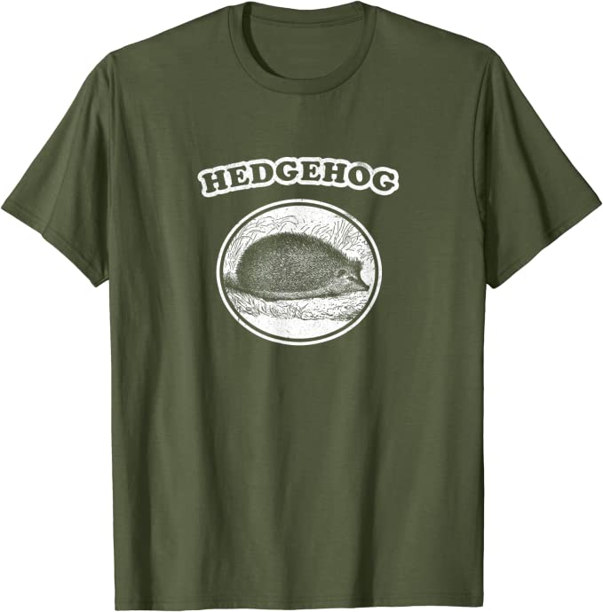 Retro Hedgehog: Vintage Animal T-Shirt Olive