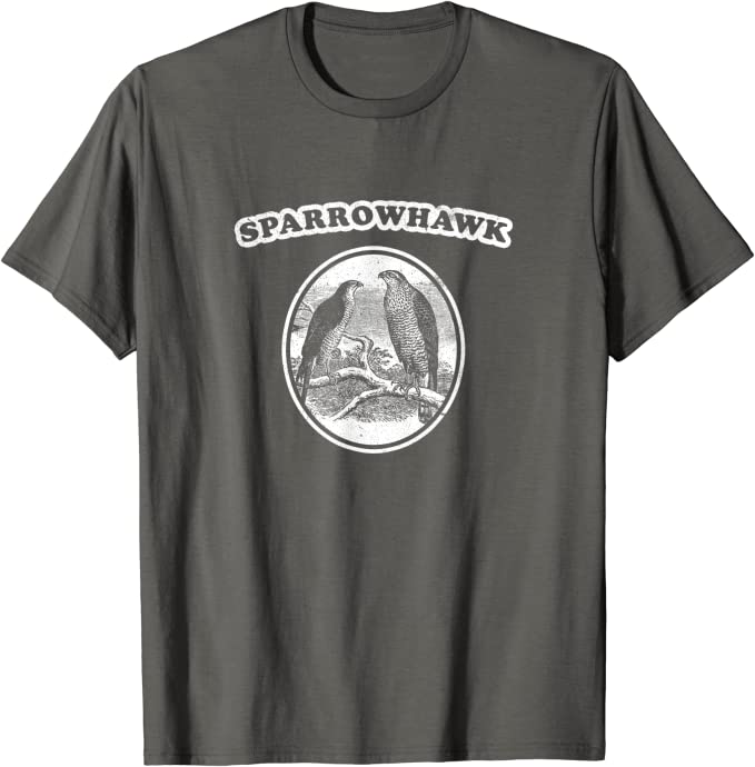Retro Sparrowhawk: Vintage Birding T-Shirt Asphalt