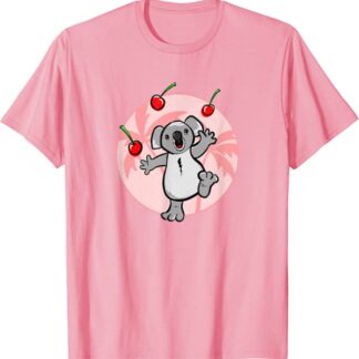 Super Cute Koala Juggling Cherries Retro Kawaii T-Shirt Pink