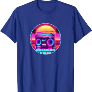 Boombox Vibes Retro 1980s Synthwave Beach Design T-Shirt