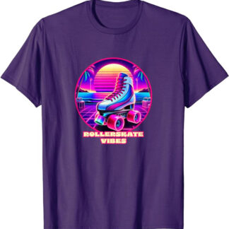 Rollerskate Vibes Retro 1980s Synthwave Beach Design T-Shirt