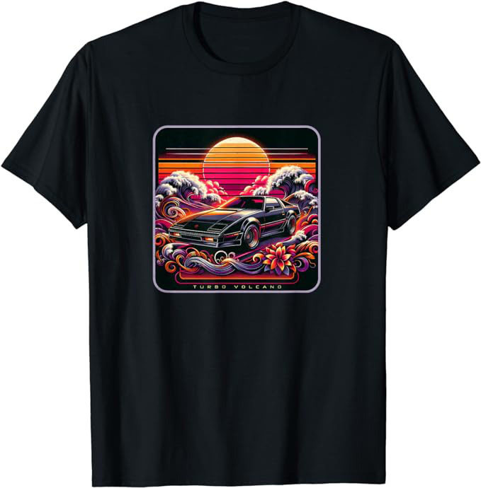 Retro 1980s Beach Design with Rad 80s Sports Car T-Shirt Black