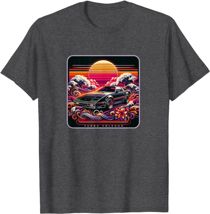 Retro 1980s Beach Design with Rad 80s Sports Car T-Shirt Dark Heather