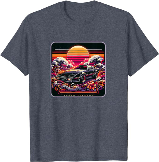 Retro 1980s Beach Design with Rad 80s Sports Car T-Shirt Heather Blue
