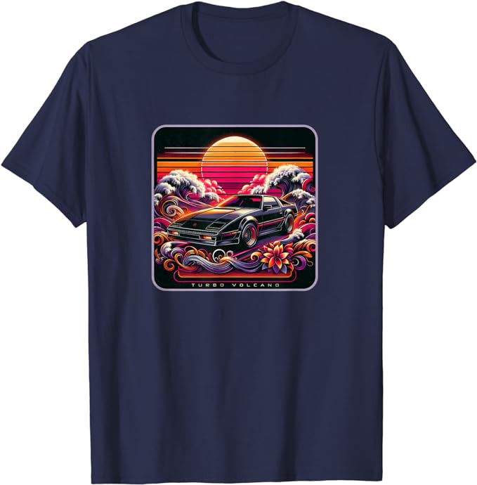 Retro 1980s Beach Design with Rad 80s Sports Car T-Shirt Navy