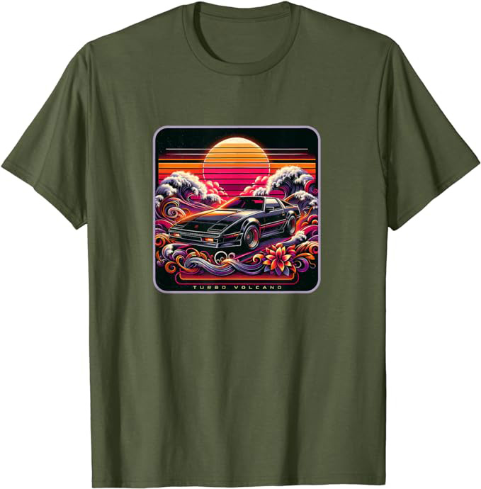 Retro 1980s Beach Design with Rad 80s Sports Car T-Shirt Olive
