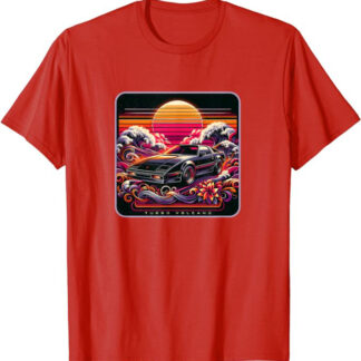 Retro 1980s Beach Design with Rad 80s Sports Car T-Shirt Red