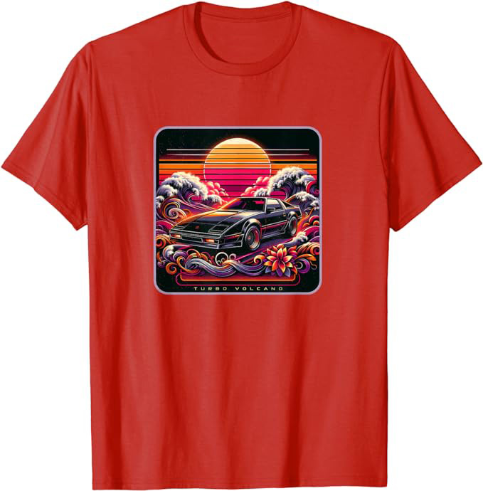 Retro 1980s Beach Design with Rad 80s Sports Car T-Shirt Red