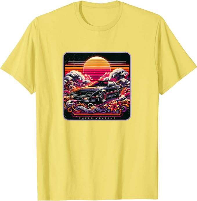 Retro 1980s Beach Design with Rad 80s Sports Car T-Shirt Yellow