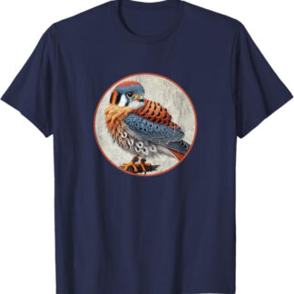 Colorful Retro American Kestrel Bird Design T-Shirt Navy