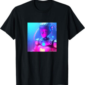 Retro Curious Love Robot by Omega Ronin T-Shirt Black