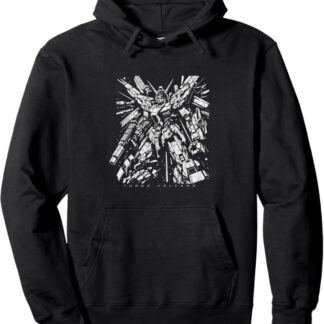 1980s Retro Anime Exploded Mecha Distressed Robot Design Pullover Hoodie Black