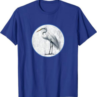 Colorful Retro Great Egret Bird Design T-Shirt Blue