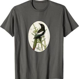 Retro Antique Magpie Vintage Bird Design T-Shirt Asphalt