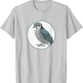 Colorful Retro Merlin Bird Design T-Shirt Silver