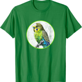 Colorful Retro Parakeet Design by Bird Fan T-Shirt Green