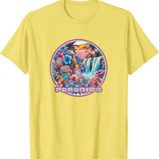 Tropical Beer Paradise Retro 1980s Floral Beach Design T-Shirt Yellow