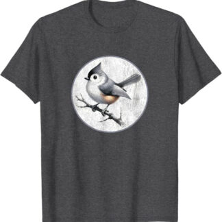 Colorful Retro Tufted Titmouse Design by Bird Fan T-Shirt Dark Heather