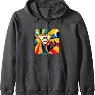 Happy Cigarette Smoking Martini Retro Design Zip Hoodie Dark Heather