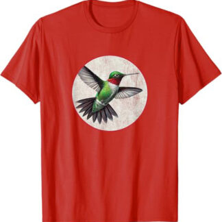 Colorful Retro Hummingbird Bird Design T-Shirt Red