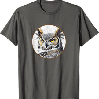 Colorful Retro Great Horned Owl Bird Design T-Shirt Asphalt