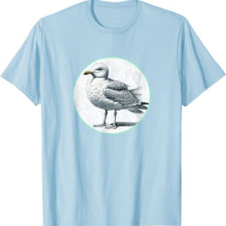Colorful Retro Herring Gull Design by Bird Fan T-Shirt Light Blue