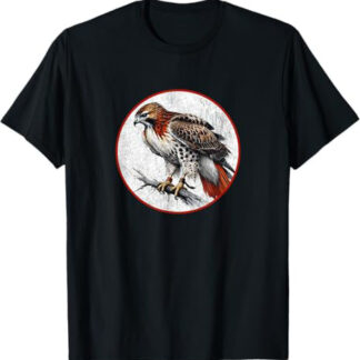 Colorful Retro Red Tailed Hawk Bird Design T-Shirt Black