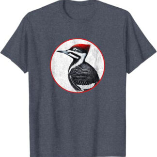 Colorful Retro Pileated Woodpecker Bird Design T-Shirt Heather Blue